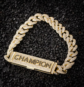 Bracelet Hip Hop en or blanc VVS Moissanite Cuban Link unisexe en argent sterling 925 avec diamants glacés et plaqué rhodium pour mariage - Product Image 1