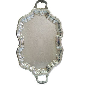 Bandeja de Servicio Plateada de Gran Calidad con Patrón Floral Grabado, Bandeja para Servir Alimentos para Decoración del Hogar y Eventos Elegantes, Gran Venta - Product Image 1