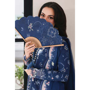 QALAMQAR 3PC Chikan Embroidered Chiffon <b>Top</b> Dupatta & Trousers-Khaadi <b>Net</b> Embroidered for Spring/Summer Model No. 4758 - Product Image 6