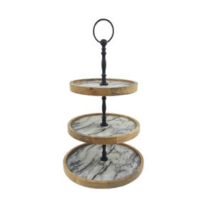 Diseño elegante Soporte de pastel de forma redonda de madera de 3 niveles Esmalte terminado para cumpleaños Evento Fiesta Soporte de exhibición Venta al por mayor a granel - Product Image 1