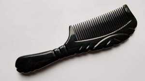 Custom Logo Buffalo Horn Dandruff Comb Self-cleaning Tooth Button for <b>Scalp</b> Exfoliation Gua Sha Handle Adults Kids <b>Massage</b> - Product Image 5