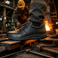 SEPATU KESELAMATAN SOLID STONE Tahan Air Kulit Hitam Tali Pengikat Anti-Selip untuk Industri Ringan & Bengkel Elektronik