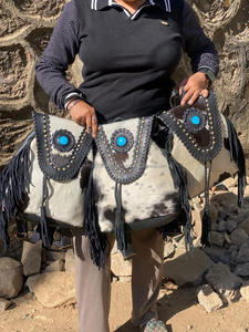 Mochila de cuero de piel auténtica hecha a mano para el pelo, mochila de piel de vaca auténtica Unisex, mochila occidental con flecos, bolsas con cordón - Product Image 4