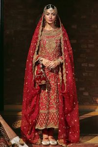 Broderie lourde sur Kurta avec robe de mariée Churidar ornée de perles de verre en cristal, pierre, travail Dabka - Product Image 2