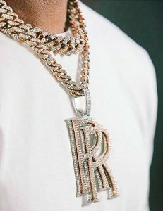 Collar de Oro Rosa con Colgante de Inicial de Diamantes de Alta Calidad Estilo Hip Hop, Cadena Cubana con Eslabones en Forma de R, para Unisex, Precio de Fábrica - Product Image 3