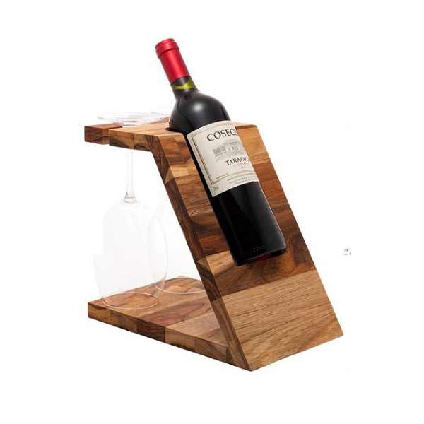 Hot Selling Wood Wine Bottle Holder Wine Rack Beer Caddy Wine Tote Wooden Wine Box with Glass Holder Christmas Gift Wine Carrier