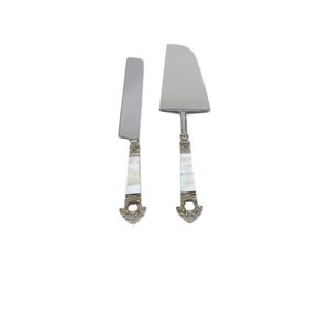Colección brillante de larga duración, venta al por mayor, cuchillo y servidor de pastel de Bodas de acero inoxidable, acabado plateado con mango de diseño de fregona - Product Image 1