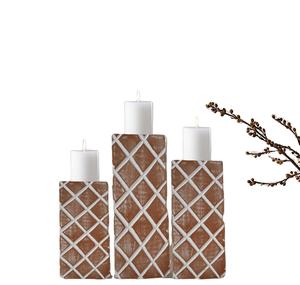 <b>Candle</b> Holder Wood White Wooden Tall <b>Candle</b> Farmhouse <b>Set</b> of 3 Wood Pillar <b>Candle</b> Holder Height (12+10+8) inch White Wash - Product Image 1