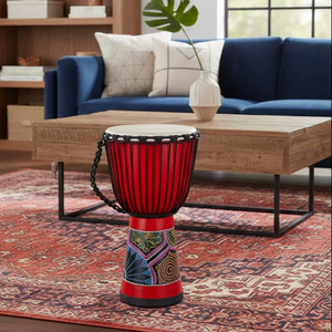 Tambor Djembé Africano Artesanal SOLOBEAT, Bronce B20, Diseño Tribal Rojo, Rendimiento Profesional, 15 kg, 50.8 cm (12) - Product Image 1