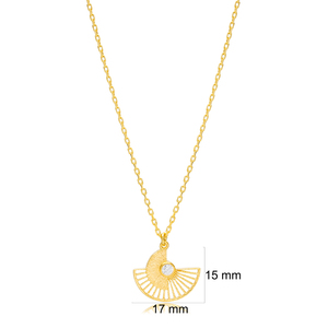 <b>Fan</b> Design Unique Charm Necklace Clear Zircon Stone Turkish Handcrafted 925 Sterling <b>Silver</b> Jewelry - Product Image 3