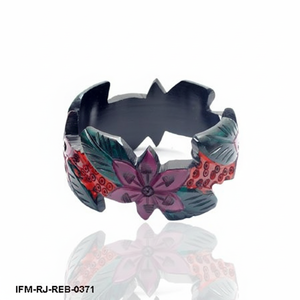 Brazalete de Resina Floral Tallado a Mano, Estilo Vintage, Brazalete Tropical de Hibisco, Joyería Botánica Gruesa de Color Morado y Verde - Product Image 5