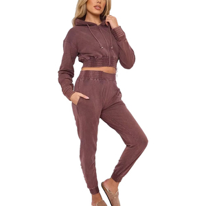 Ensemble de sweat-shirt à capuche et pantalon de survêtement pour femmes, style streetwear délavé à l'acide, sweat-shirt vintage délavé, pantalon de survêtement en coton, mode, logo personnalisé, vente en gros - Product Image 1