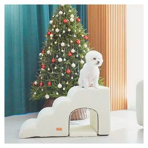 [AllmioPet] Escalier pour animaux de compagnie 4 marches 3 en 1 style grotte, ivoire AMP C4 IV, marches confortables pour chien et chat, pour canapé, lit, meubles - Product Image 1