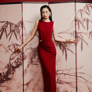 strapless open back dress Long Satin Mermaid Prom Dress in Red with Halter Neck and Applique –  misshow.com main image 0