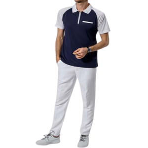 Camisas Polo Personalizadas de Manga Corta Transpirables para Hombre al por Mayor, Camisa Polo de Microfibra de Alta Calidad con Media Cremallera y Diseño de Parches - Product Image 3