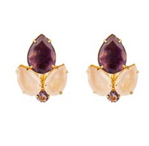 Pendientes de plata de ley 925 con gema de Calcedonia, amatista, Hydro y Calcedonia lechosa, novedad - Product Image 1