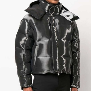 Chaqueta acolchada con capucha de lona con logotipo personalizable, abrigo de bombardero acolchado de invierno con cremallera completa, prendas de vestir aisladas a prueba de viento para hombres - Product Image 1