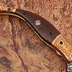 Cuchillo plegable de acero Damasco de alta calidad con mango de refuerzo de COBRE sólido Cuchillo de bolsillo compacto y duradero para exteriores a la venta - Product Image 6