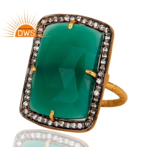 La mejor calidad de plata esterlina 18K chapado en oro Natural Cz y piedras preciosas de ónix verde anillo apilable Demi joyería fina para mujeres - Product Image 2