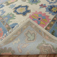 Tapis Oushak en laine noué à la main de qualité supérieure, écologique, antidérapant, lavable, moderne, à poils bouclés, couleur unie, doux et confortable en coton