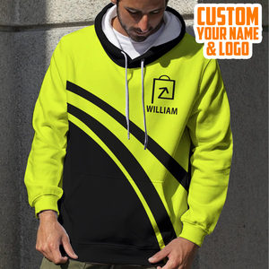Hi Vis Hoodie Black And Yellow Black Stripes Nombre y logotipo personalizados Nombre DE LA EMPRESA Ropa de trabajo de seguridad Sudadera con capucha para hombres - Product Image 3