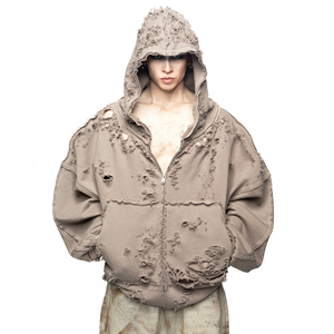 Nouveau Designer Élégant Terry France Hommes Surdimensionné Distressed Hoodie 100% Coton Lavé Tricoté Surdimensionné Boxy Lâche Goutte Épaule - Product Image 6