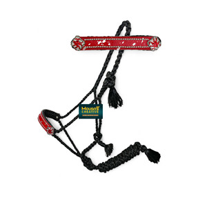 Wholesale Western Equestrian Horse Halter Leather Noseband <b>Braided</b> Mule Tape Rope Lead 7.5 Foot Long Attached Lead Customizable - Product Image 2