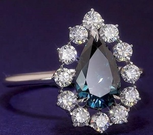 Nouvelle poire coupe bleu laboratoire cultivé diamant bague de fiançailles 18K or blanc femmes bague en gros luxe personnalité bijoux - Product Image 1