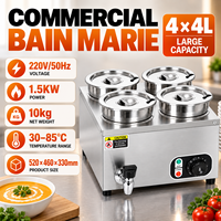 Chauffe-soupe électrique professionnel à quatre bains-marie, 4x4L 1500W, en acier inoxydable, pour comptoir, avec robinet, pour buffet