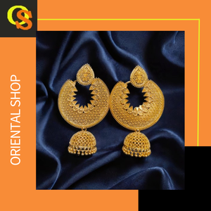 Dernières boucles d'oreilles conçues serties de boucles d'oreilles de style Jhumka plaqué or 22CT bijoux pour femmes par les exportateurs - Product Image 3