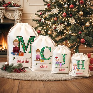 Personalized Cute Cartoon Character <b>Christmas</b> Drawstring Gift Bag Initial Name Customization for <b>Kids</b> Family <b>Christmas</b> <b>Present</b> - Product Image 3