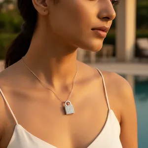 Pendentif cadenas en argent 925 avec zircone cubique, plaqué rhodium, motif goutte d'eau, or blanc, or rose, pour femme, charme religieux, tendance - Product Image 3