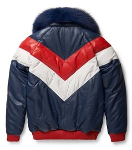 Veste bomber en PU pour homme FIT FOR LIFE, col en fourrure, couleur contrastée, manteau d'hiver épais, fermeture éclair sur le devant, style décontracté - Product Image 2