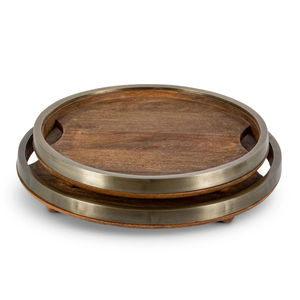 Bandeja de madera de estilo americano para comer el desayuno Ventas de fábrica Bandeja de madera para servir alimentos con anillo de borde de latón Bandeja de mesa de centro - Product Image 1