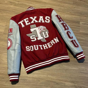 Veste universitaire confortable et solide de couleur personnalisée grande taille pour hommes Corps en laine de haute qualité Manches en cuir Veste universitaire pour hommes - Product Image 4