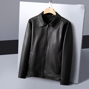Veste en cuir à revers simple pour hommes Veste en cuir à fermeture éclair décontractée d'affaires pour hommes OEM avec logo personnalisé - Product Image 6