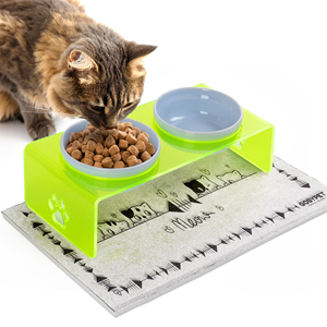 Double Bowl Acrylic Waterproof Portable Pet <b>Feeding</b> <b>Station</b> Large Capacity Clear Modern Design for Cats <b>Dogs</b> Small Animals - Product Image 2