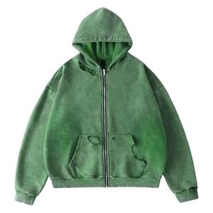 Fabricante de Sudaderas con Capucha Personalizadas OEM, Estilo Vintage Lavado, con Cierre, Talla Grande, de Algodón Grueso y Felpa, para Ropa Urbana - Product Image 1