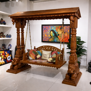 Columpio Tradicional Turco para Hogares Indios, Columpio de Madera de Lujo Estilo Maharaja, Jhula Tallada en Oro, Muebles Clásicos de Interior - Product Image 6
