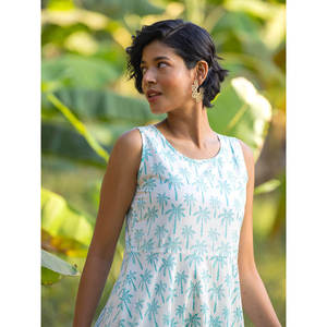 Robe longue trapèze sans manches à col rond imprimé tropical avec poches en mousseline respirante pour l'été décontracté - Product Image 3