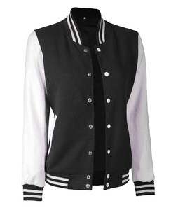 Vente en gros Prix bon marché Vêtements décontractés vierges couleur noire Cou côtelé Rayures Baseball Collage Plus Size Varsity Jackets - Product Image 2