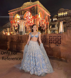 Women Sky bule Heavy Embroidered Floor-Length Lehenga Choli Dupatta Bridal Party Wedding Wear Sun Protection Quick Dry - Product Image 1