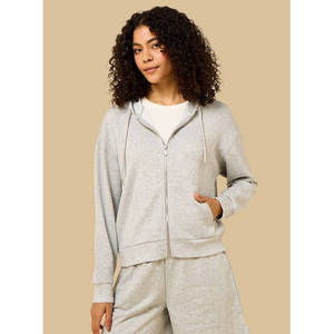 Long Solid Plain Zip Hoodie Polyester Blend Full Zip Hooded Sweatshirt Casual Eco-Friendly Lightweight <b>Layering</b> Winter <b>Top</b> OEM - Product Image 1