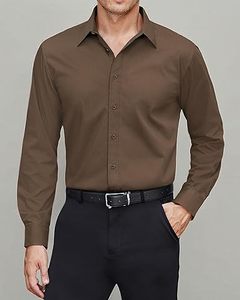 Camisa de Vestir para Hombre, 100% Algodón, Ecológica, Transpirable, con Botones, Estilo Liso, Regular, Entallada, para Oficina, Formal, de Negocios, Gran Venta 2026 - Product Image 4