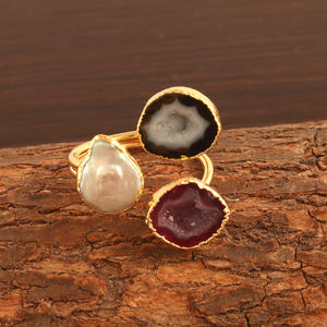 แหวนอัญมณีธรรมชาติแบบสองชั้นของขวัญแหวนอัญมณีดรูซี่ชุบทองสีเหลือง - Product Image 6