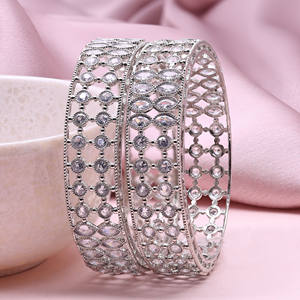 Modern Luxury Silver Plated Reverse AD Bangles <b>Set</b> Fashion Bracelets for Weddings <b>Indian</b> Brass JEWELRY - Product Image 3