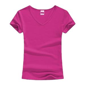 Camisetas de algodón con cuello en V Ropa informal Logotipo personalizado Camisetas con cuello en V para mujer - Product Image 1