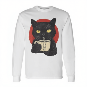 T-shirt vintage a maniche lunghe con gatto nero divertente: È morto già? - Prodotto promozionale in omaggio - Product Image 2