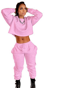 2024, Jersey personalizado para mujer, chándal, conjunto de 2 piezas, estampado de transferencia OEM, bolsillo de canguro, Tops cortos con cremallera de Color liso con Joggers - Product Image 3