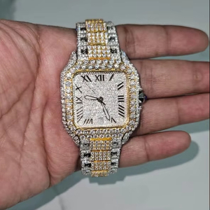 Montre mécanique automatique en diamant Moissanite jaune VVS1 pour adultes Unique 39MM Design de buste complet Cadran en verre en acier inoxydable - Product Image 1